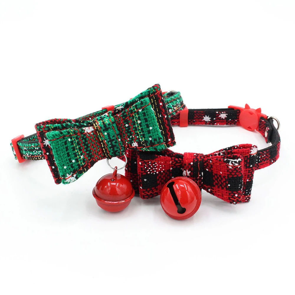 

Christmas Dog Collar With Bell Puppy Kitten Double Layer Bowknots Pet Adjustable Kitty Christmas Pet Collar For Xmas Gift