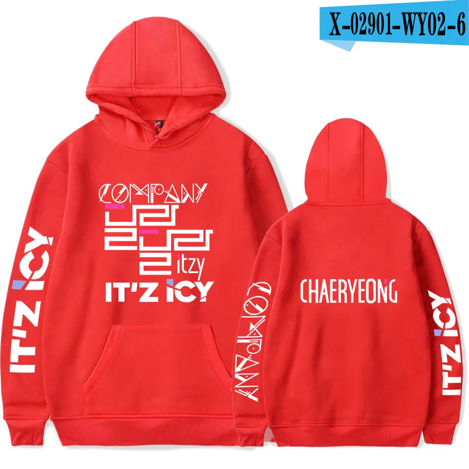 ITZY Harajuku уличная Толстовка для женщин с длинным рукавом с капюшоном Толстовка Корейский Kpop печати флисовые толстовки Женское пальто - Цвет: red