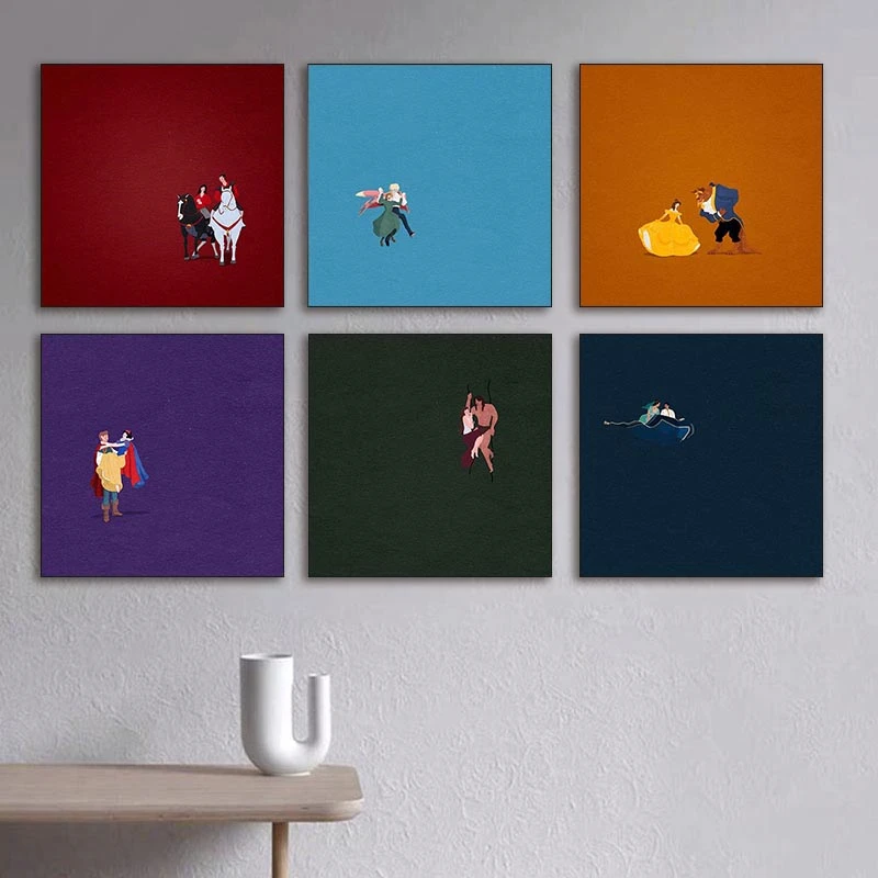 

Disney Cartoon Simple Creative Disney Prince and Princess Anime Poster Print Wall Art Prints Pictures Living Room Decoration