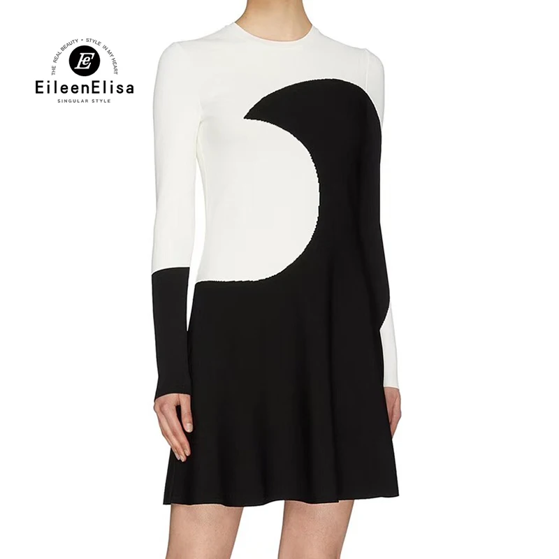 

A-Line Dresses 2019 New Women Long Sleeve Knit Dress Runway Party Dress Elegant