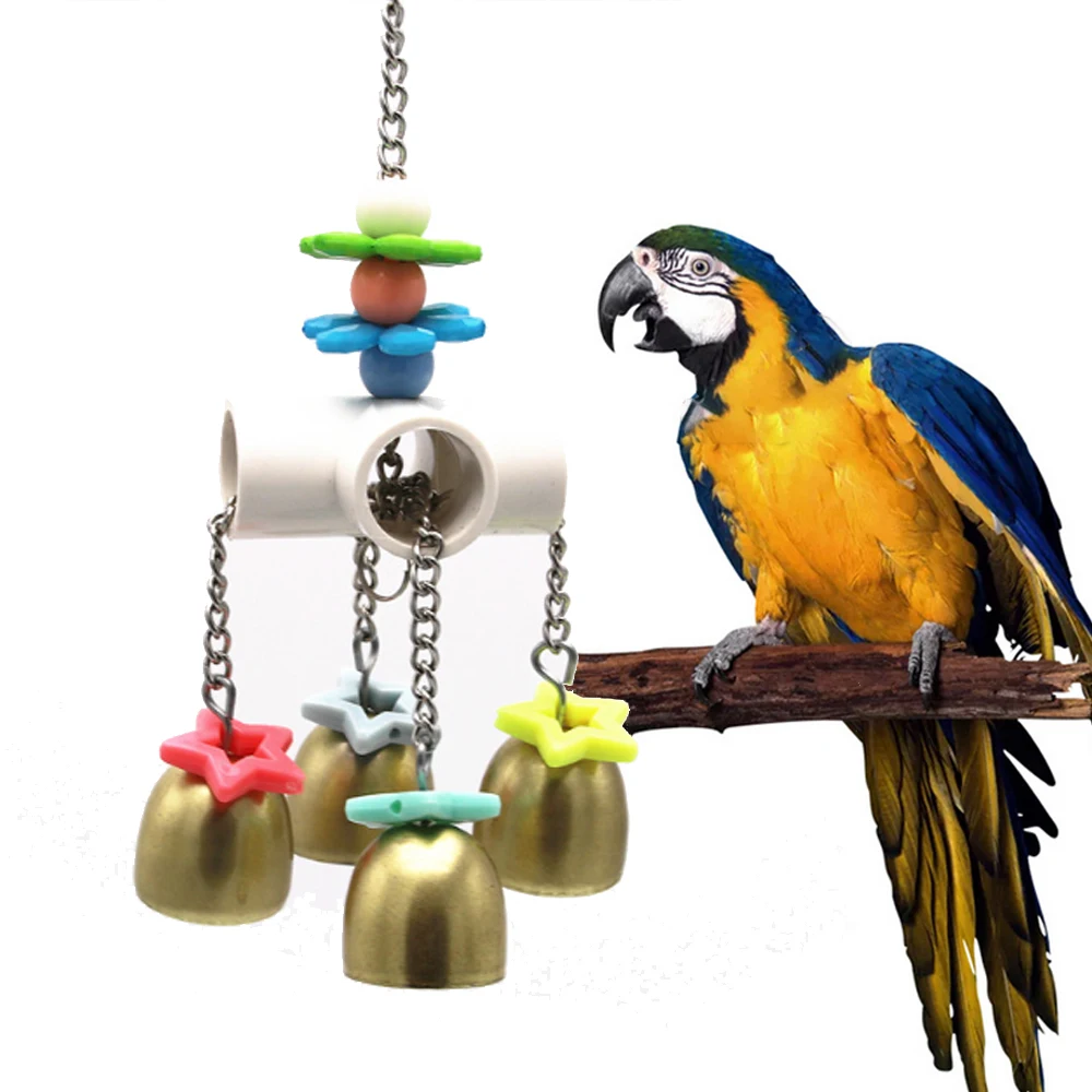 

Pet Parrot Bird Swing And Chew Toy Birds Hanging Stainless Steel Toy With Bells Pets Parrots Cage Funny Swing Toys