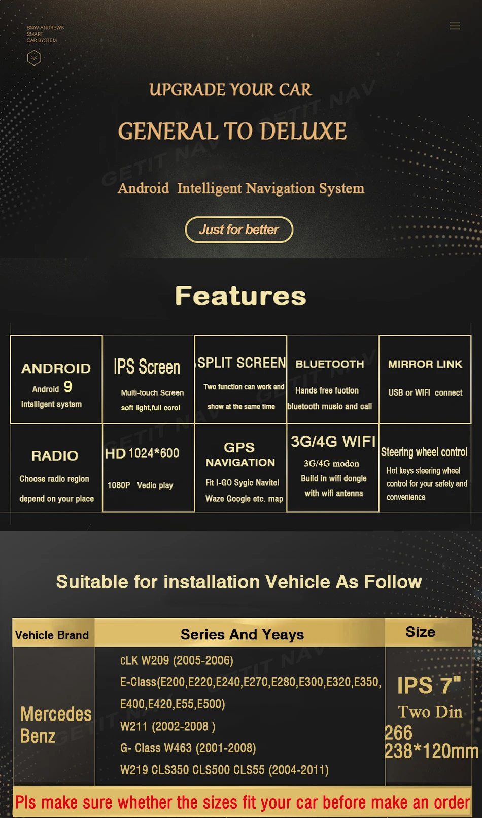 Discount IPS 4G 64G Android 9.0 2 din car DVD player For Mercedes Benz E-class W211 E200 E220 E300 E350 E240 E270 E280 CLS CLASS W219 1