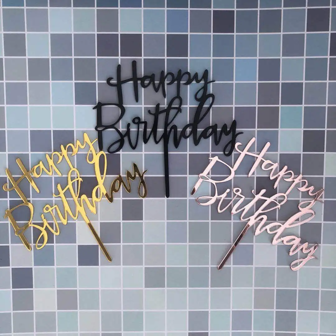 Cupcake Topper Decorating-Supplies Letter Party-Cup Rose-Gold Acrylic Happy-Birthday