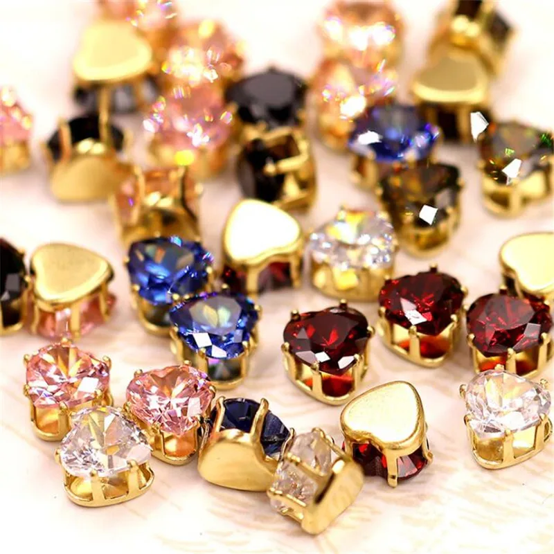 flatback sew on heart shape claw zircon crystal glass rhinestones pendant wedding dress Garments crafts DIY accessories FH73