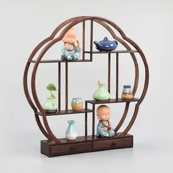 

Chicken wing wood ancient teapot shelf mahogany Chinese Duobaoge solid wood display stand ornaments circular partition