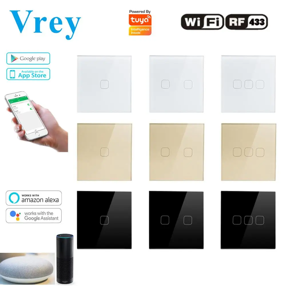 Умный сенсорный выключатель VREY с Alexa Google Home Беспроводной Выключатель света