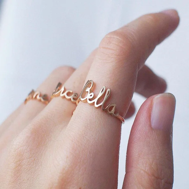 Anillo de nombre oro personalizado, anillos de acero inoxidable para mujer, anillo de letras iniciales personalizado