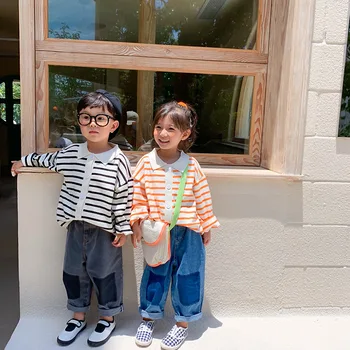 

2020 autumn new children clothing baby boys girls striped sweater cardigan coat