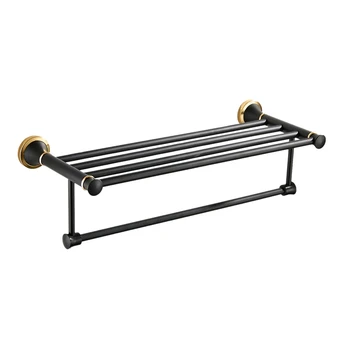 

Bath Towel Rack Bathroom Towel Holder Double Towel Shelf with Hooks Bathroom Accessories