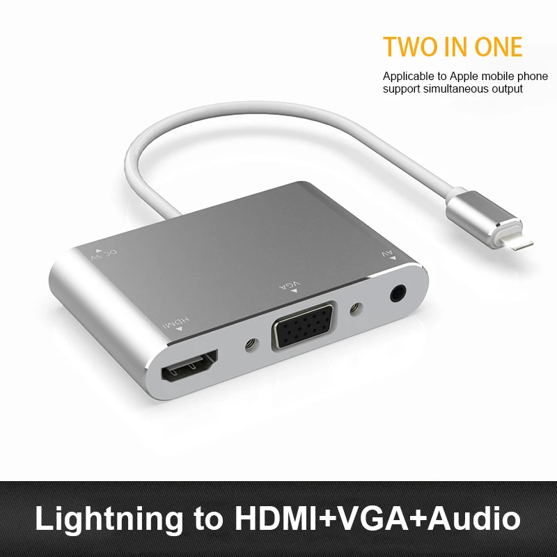 

for Apple Handset to HDMI Connection Lightning to Hdmi Vga Two-in-one Converter