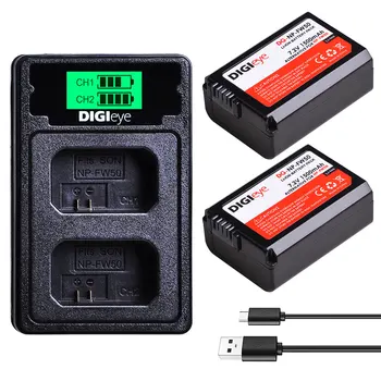 

2Pcs 1500mAh NP-FW50 NPFW50 battery + LCD Dual charger for Sony Alpha a6500 a6400 a6300 a7 7R a7R a7R II a7II