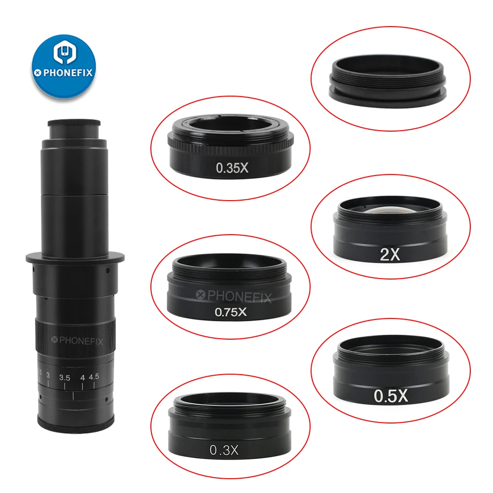 0.7x 0.5X 2.0X Barlow Auxiliary Objective Glass Lens for 10A 180X 300X C-MOUNT Lens Industry Video Microscope Camera 42mm microscope objective lens