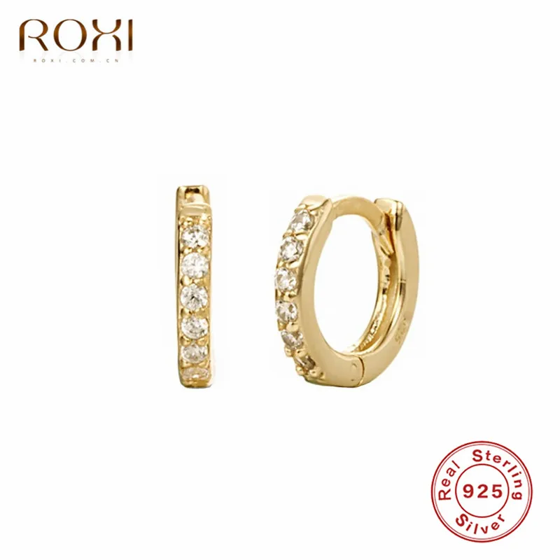 Золотой цвет ROXI модные серьги из стерлингового серебра 925 пробы для женщин маленькие круглые циркониевые хрустальные серьги-гвоздики Свадебные украшения Brinco CZ серьги-гвоздики - Окраска металла: Золотой цвет