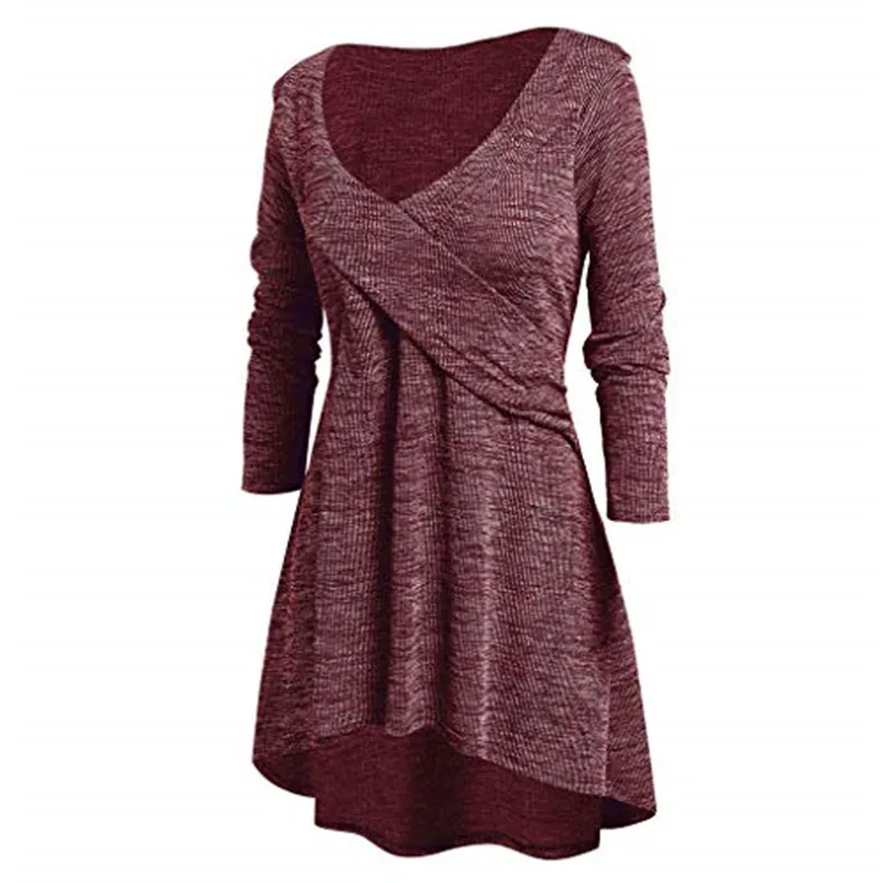 Женское ассиметричное женское сексуальное платье с глубоким v-образным вырезом, однотонный тонкий пуловер с длинным рукавом, длинное трикотажное платье