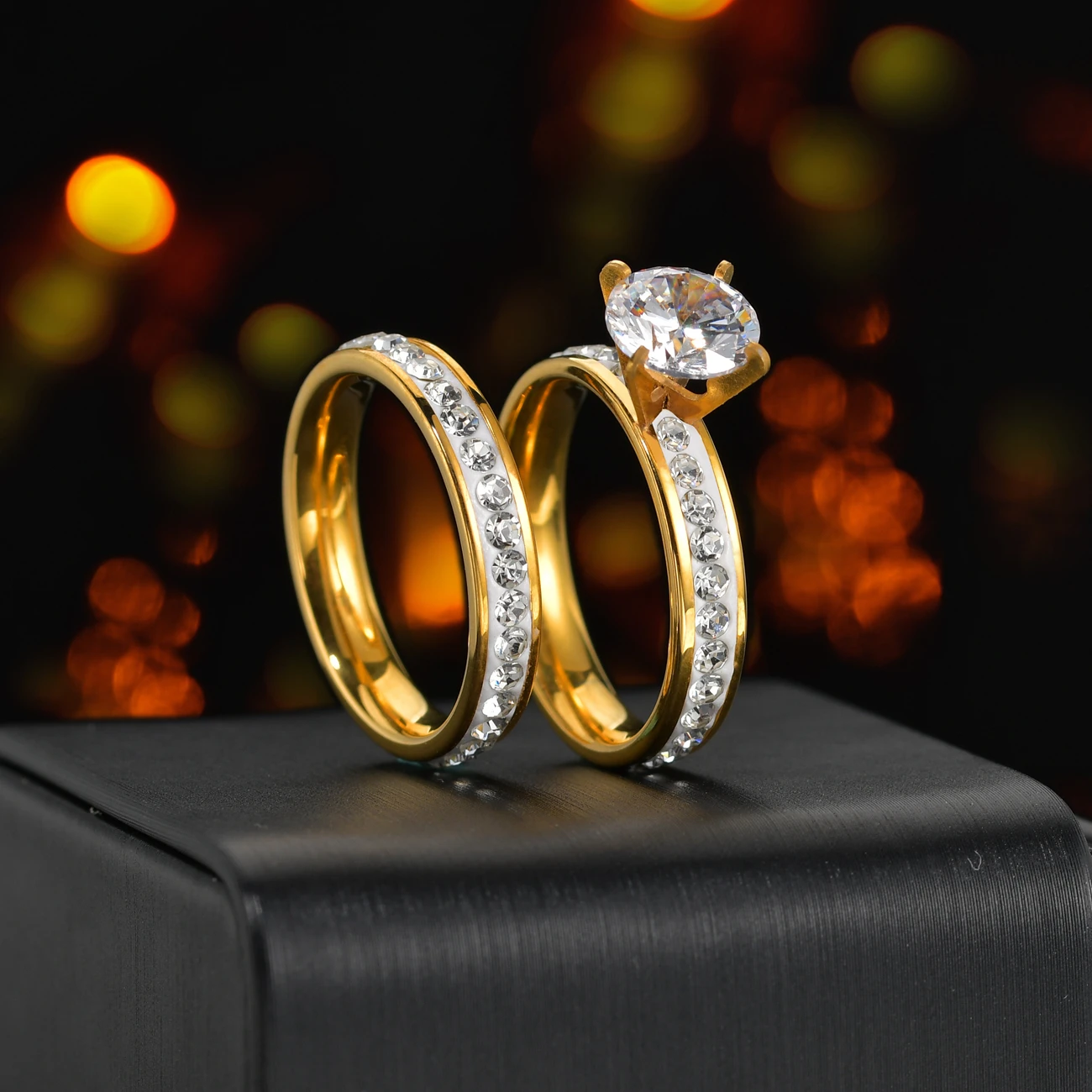 Titanium Steel Pearls Lovers Couple Gold Rings Shine Crystal Engagement Wedding Promise Ring Women Men Jewelry Trinket Gift | Украшения и