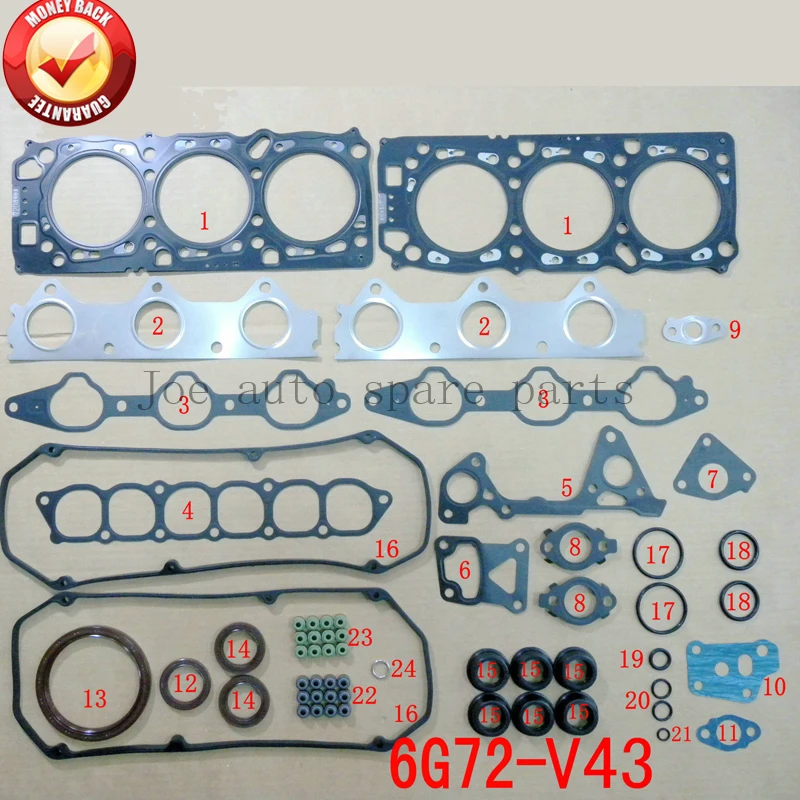 6G72 V43 двигатель полный комплект прокладок для Mitsubishi Montero/Challenger 3.0L 2972cc 24V 1994-MD973444