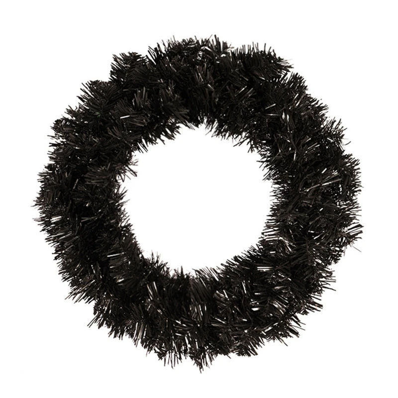 

12"/16 Christmas Halloween Black Tinsel Artificial Flower Wreath for Home Garden Wall Decor Front Door Window Hanging Flower G