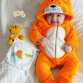 

2019 Winter Baby Boy Girl Clothes Newborn Cute Cartoon Tiger Hoodie Romper Warm Cotton Jumpsuit Casual Baby Costume