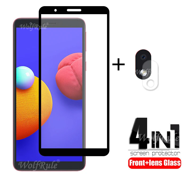 4 в 1 для Samsung Galaxy A01 ядро стекло Полный Клей закаленное M01 объектива|Защитные