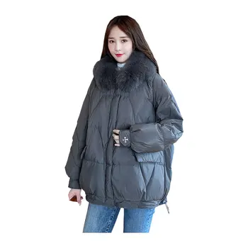 

Women Medium-Long Winter Jacket Hooded Wide Lapel Fur Collar Detachable Windproof Down Jacket Oversize Cotton padded Parkas