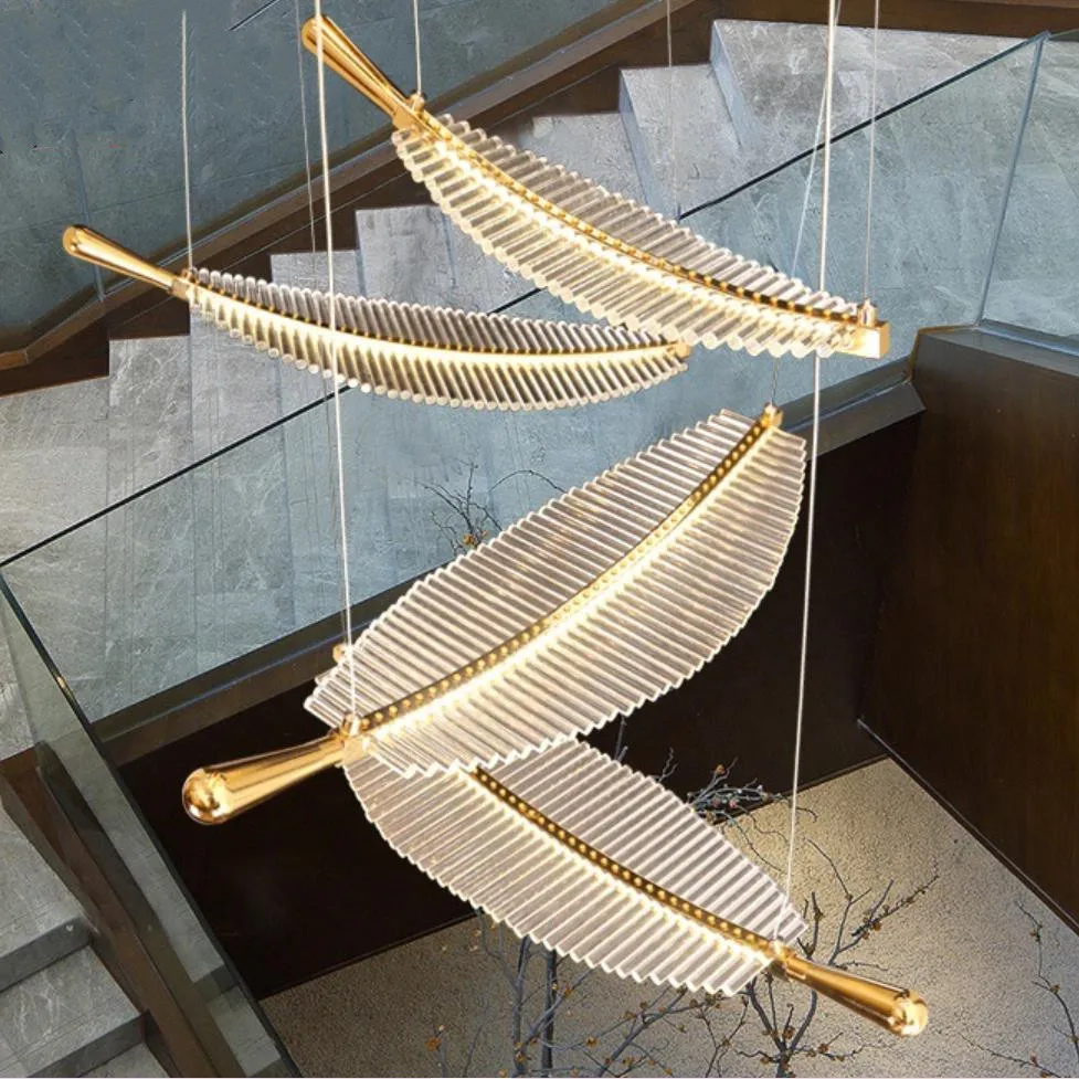 

Modern staircase chandelier LED Hotel Parlor Restaurant leaf chandelier Art designer pendant lamp Decoration creative long lamp