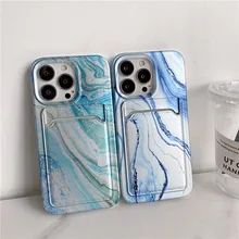 12 Pro Case Luxury Plated Blue Marble Wallet Cover for iPhone 12 11 7 8 Plus XR XS X Matte Card Slot 13 Pro Max Silicone Cases