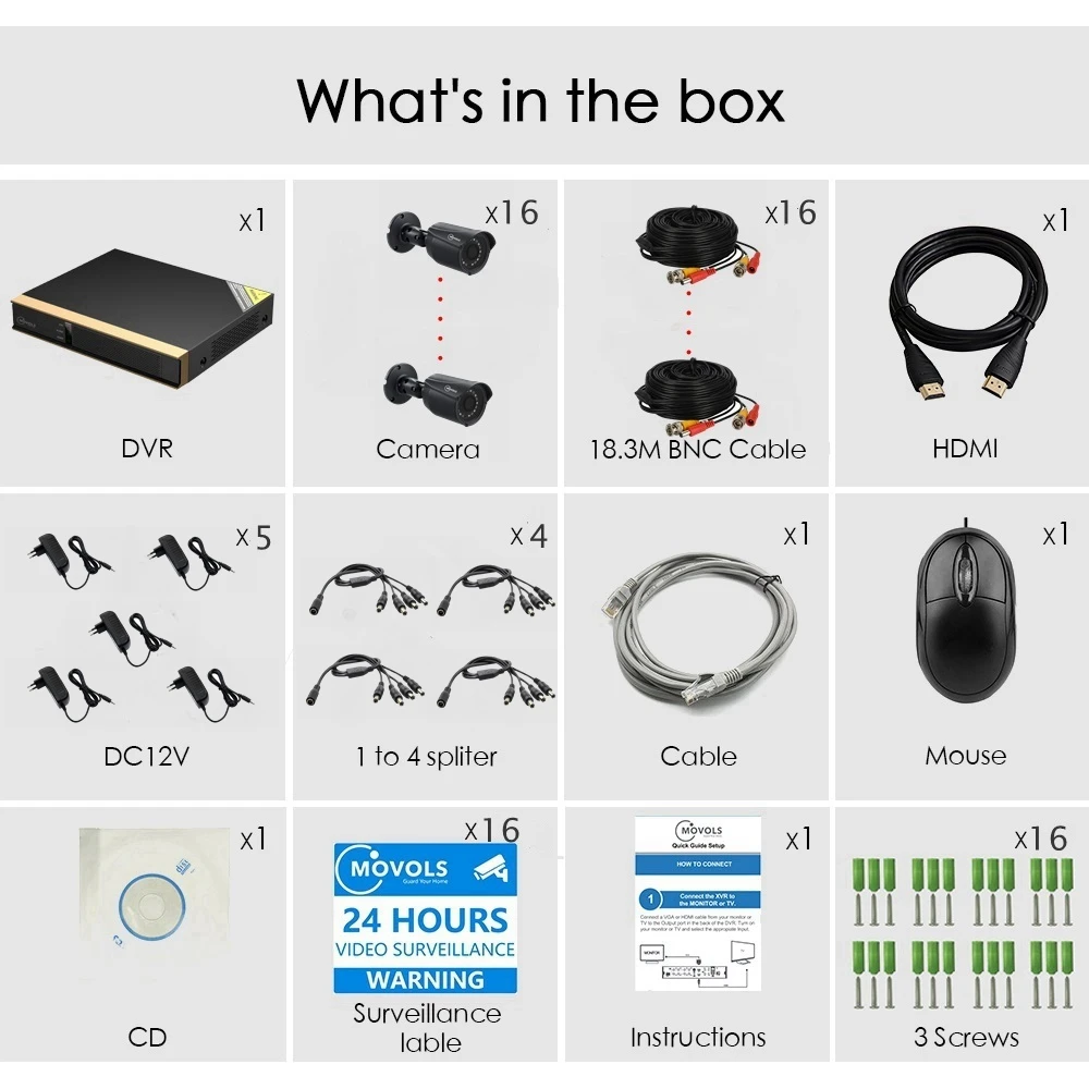 Movols 16CH CCTV камера системы 16 шт 1080p камера видеонаблюдения DVR комплект Водонепроницаемая уличная система видеонаблюдения