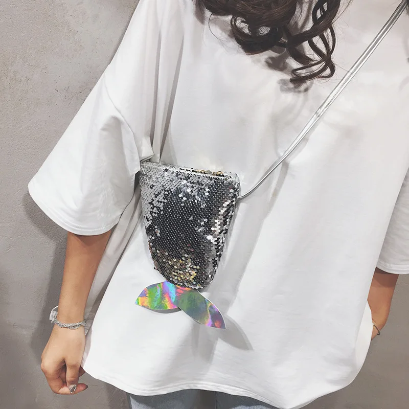 

Weep Yafeng Sequin Petite Korean Style Version 2019 Summer New Style Students Casual Versatile Mini Cute Little Fish Shoulder Ba