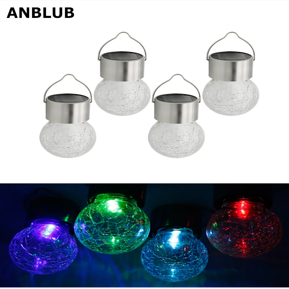 ANBLUB 4pcs Hanging LED Solar Powered Lamp 7 Colors Changeable Waterproof Outdoor Cracked Glass Lights for Garden Decoration | Лампы и