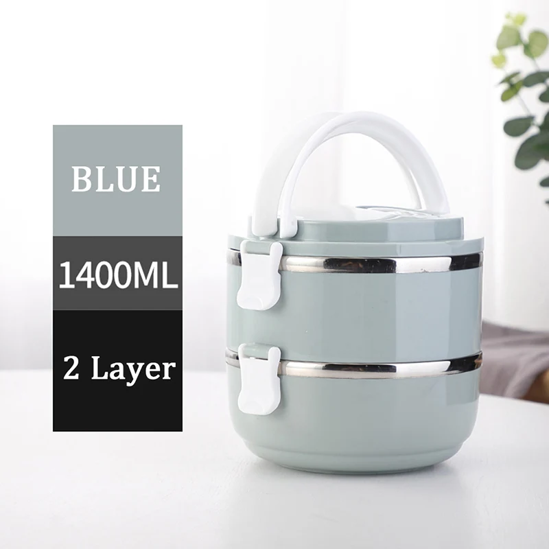 JpA-2Layers-Blue 304 нержавеющая сталь японский контейнер для завтрака термо для еды портативный ланчбокс для детей пикника офиса работников школы - Цвет: JpA-2Layers-Blue
