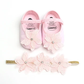 

Baby Girl Infants Embroidery Floral Pattern Princess Shoes Lace Flower Headwear Photography Props Set