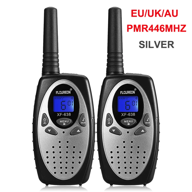 EU AU UK Silver FLOUREON 8 каналов Детские рации UHF400-470MHz 2-Way Радио 3 км переговорные PMR портативные детские игры рация Intercom - Цвет: EU AU UK Silver