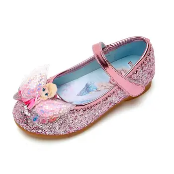 

Disney Frozen Girls Shoes Kids Girls Lovely Bow Flat Heels Shoes Elsa Princess shoes Soft bottom baby Dances shoes