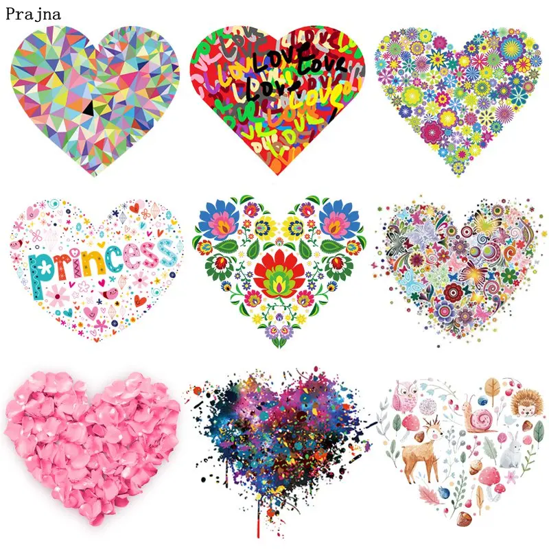 

Prajna Colorful Heart Patch Stickers Iron On Transfers Vinyl Heat Transfer Iron Patch Summer Style Thermal Transfers Sticker DIY