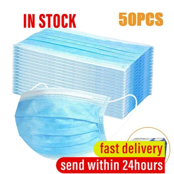 

50pcs Disposable Face Masks Purifying Face Mask Cover Dust Proof Windproof Foggy Haze Pollution 3 Layer Mouth Masks Mascarar