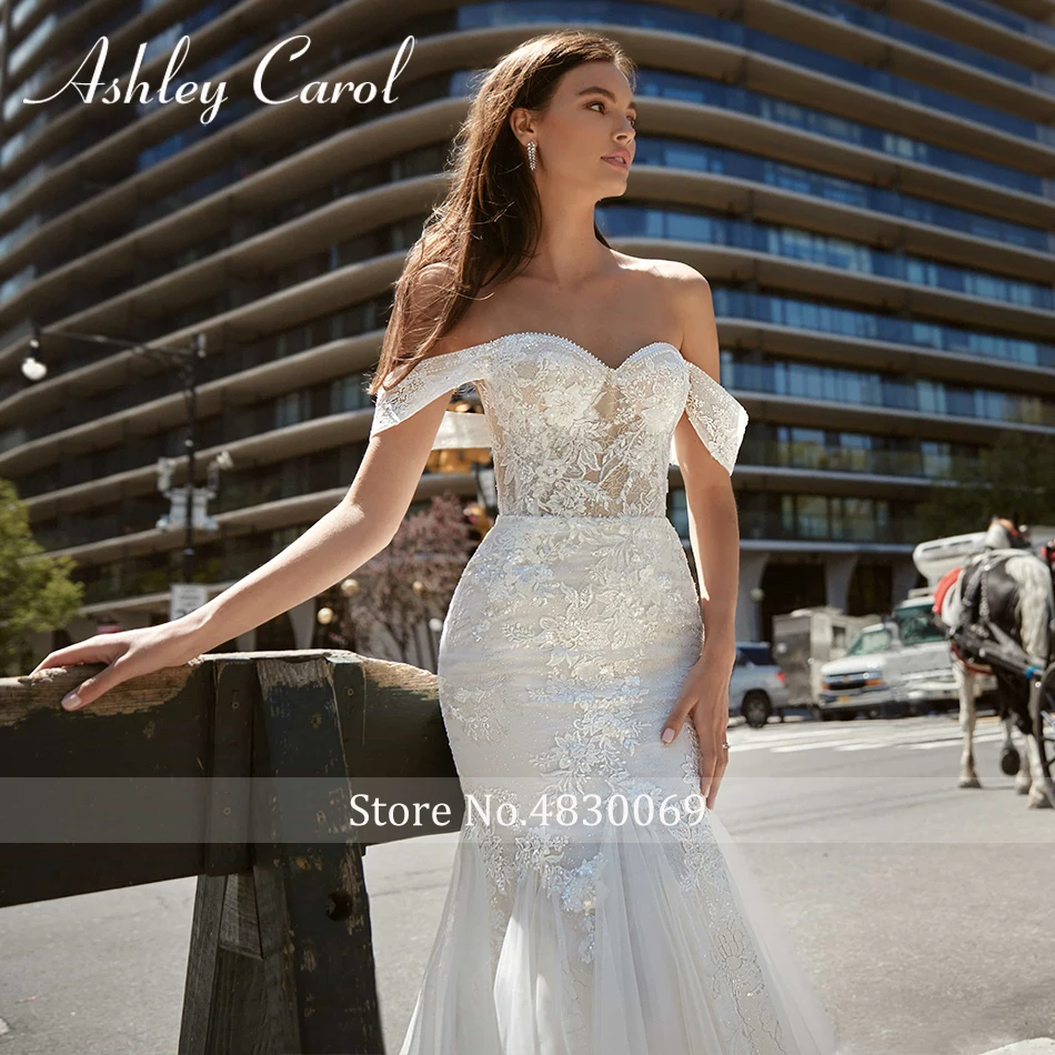 Ashley Carol Mermaid Wedding Dress 2022 Exquisite Beads Lace Appliques Off the Shoulder Long Train Bridal Gown Vestidos De Novia 3