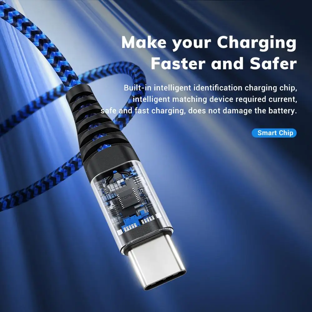 TOPK AN24 Micro USB Cable & Type C Cable 3A Fast Charging for Samsung Mobile Phone Data Cable Type-C for Xiaomi Redmi Note 8