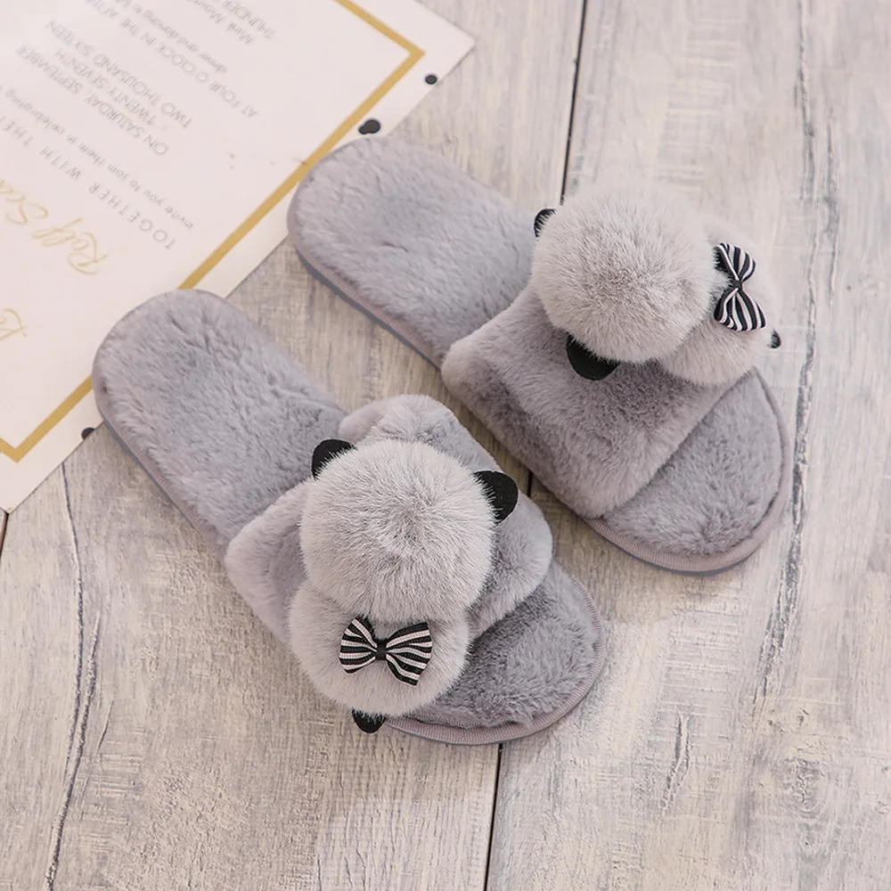 SHUJIN Female Cartoon Plush Doll Slippers Cute Ladies Cotton Indoor Shoes Women Slippers Open Toe Home Shoes New Women Footwear