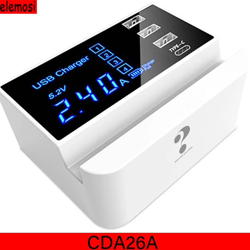 

CDA26A Multi-Port Charger Universal Smart USB Charger Phone Holder LED Screen To Display The Status For Xiaomi Huawei Iphone