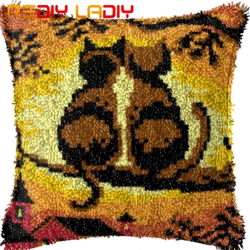 

Latch Hook Kit Make Your Own Cushion Two Kittens Love Printed Canvas Crochet Pillow Case Latch Hook Cushion Cover Hobby & Crafts