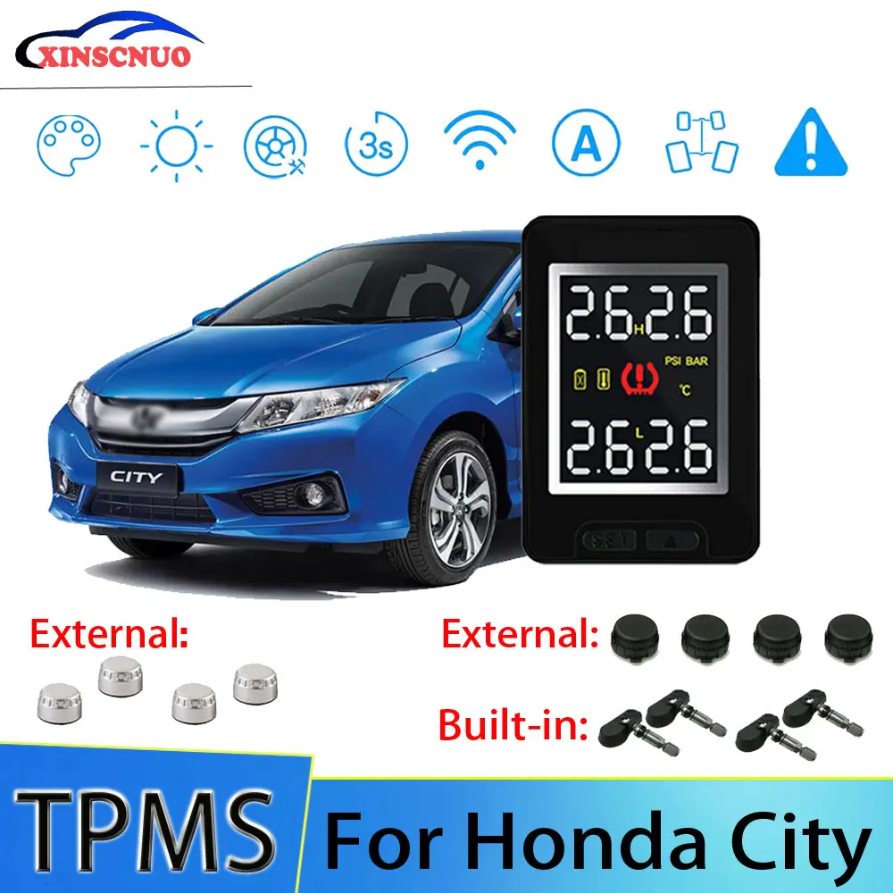 

Smart Car TPMS Tire Pressure Monitor System For Honda City With 4 Sensors Wireless Alarm Systems LCD Display TPMS Monitor