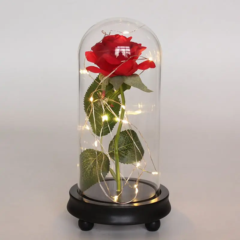 R День Святого Валентина Galaxy Rose Flower USB Powered светодиодный светильник в стеклянном куполе на деревянной основе(в комплект не входит батарея - Цвет: R