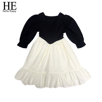 

HE Hello Enjoy Baby Girls Clothes Dresses Autumn Pure Cotton 2020 New Children's Black And White Teenager Long Princess Dress