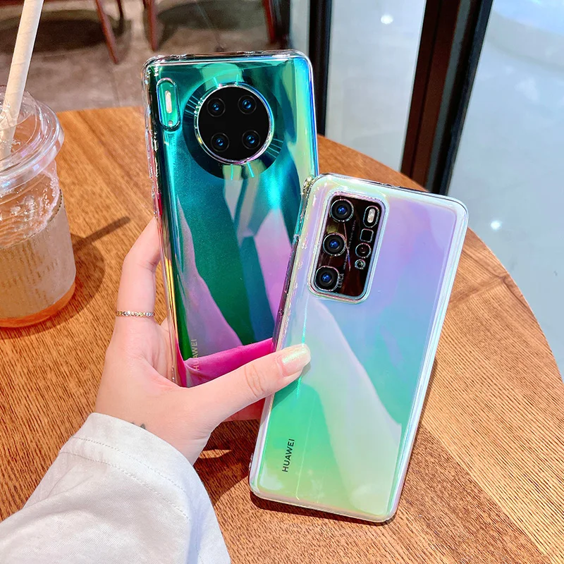 LOVECOM Luxury Laser Gradient Colorful Phone Case For Huawei P40 Pro Mate 40 30 Nova 8 Honor 50 Hard PC Cover Bumper | Мобильные