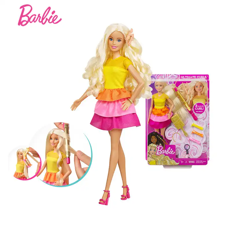 Muñeca Barbie auténtica, conjunto de diseño de pelo rizado, peine para rulos largos y rulos, accesorios de horquilla, juguete para niña Gbk24|Muñecas| - AliExpress