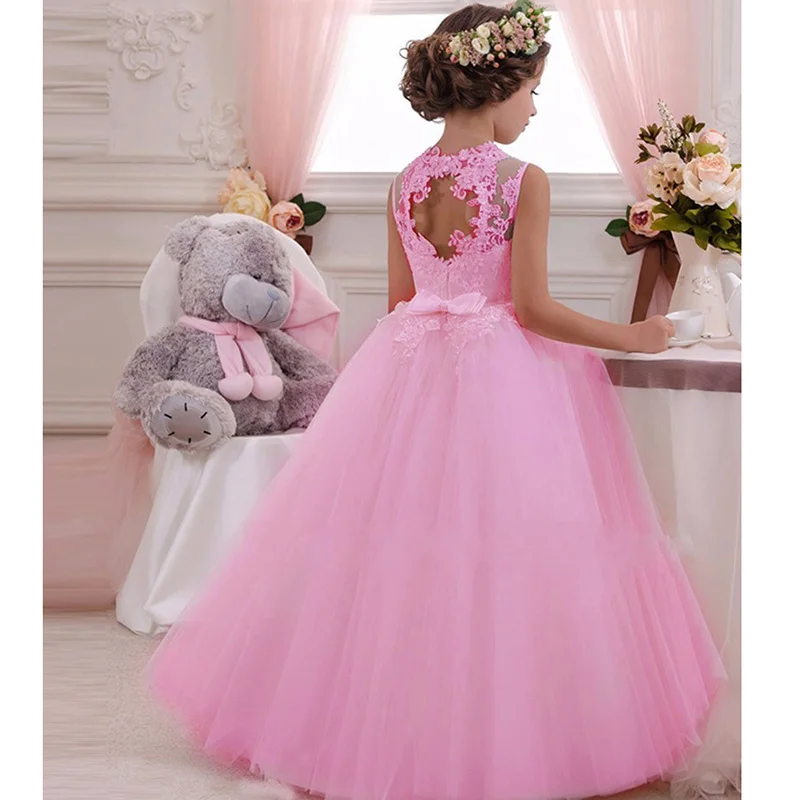 Высококачественное летнее платье с цветочным узором для девочек; детское платье; детская одежда; костюм принцессы; вечерние свадебные платья для малышей; Vestido Comunion - Цвет: pink