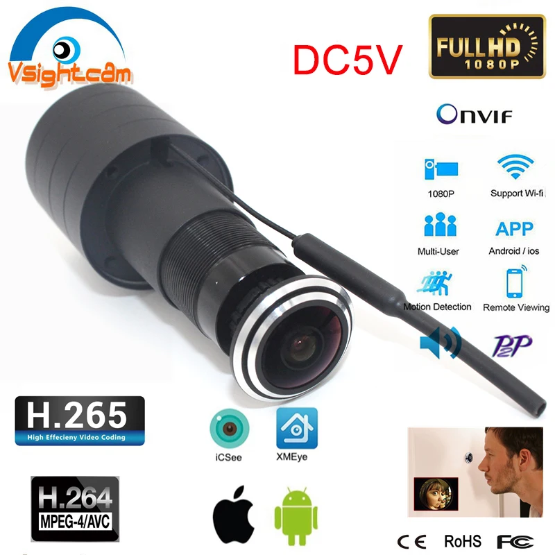 IP-камера видеонаблюдения ICSee Wi-Fi 1080P с отверстием для глаз двери объектив рыбий 2 1