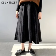 Корейский зимний женский свитер юбка эластичная высокая талия плиссированная Длинная вязаная юбка женские черные элегантные юбки