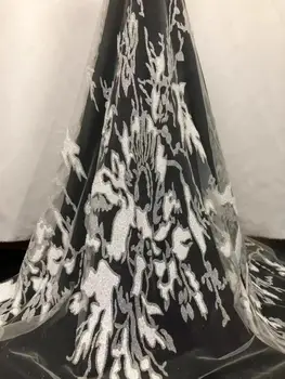 

2020 african french net lace fabric with glued gilliter JOY-22632 african fashion design tulle lace fabric with beads for ladies