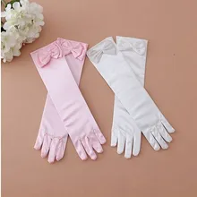 Детские Цветочные перчатки для девочек, детские официальные однотонные белые кружевные перчатки для стрельбы из лука, розовая одежда принцессы, костюмы, аксессуары